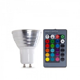 Lâmpada LED RGB 3W GU10 Controle Remoto RGB - PL187220-GU10 - 8435402509394