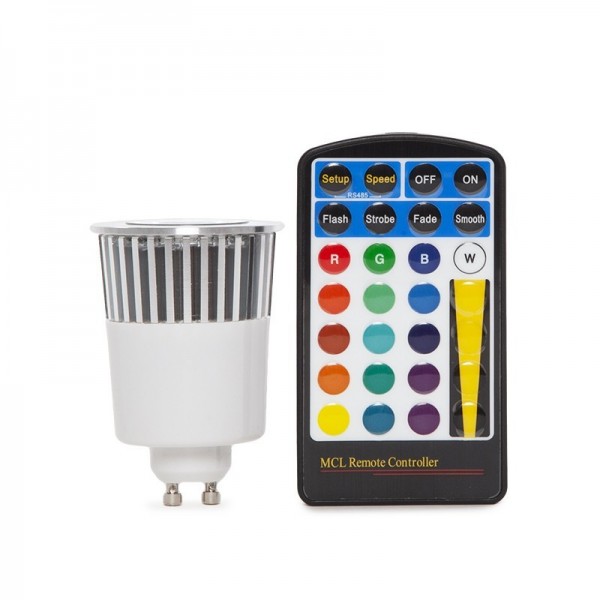 Lâmpada LED RGB 5W GU10 Controle Remoto RGB - PL187221-GU10 - 8435402509424