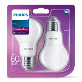 Lâmpada LED Philips 8W 806Lm E27 A60 Blister 2 Unidades - Branco Quente - PH-929001234361-WW - 8435402557937