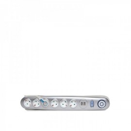 Plug 6 x Soquete + Interruptor Luminoso + 2 x USB Carregador 2100 mA 5 V - IP20 - Branco Prata - GH-KP120920015 - 8435402576181