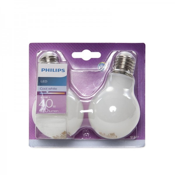 Lâmpada LED Philips E27 A60 4,5W 470Lm Branco Natural 2 Unidades Branco - PH-8718696740521-W - 8435402588795