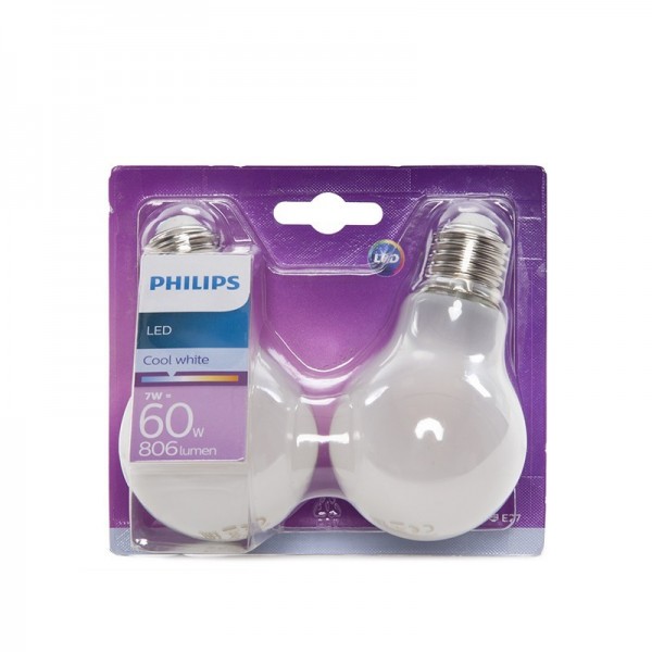 Lâmpada LED Philips E27 A60 7W 806Lm Branco Natural 2 Unidades Branco - PH-8718696740569-W - 8435402588825