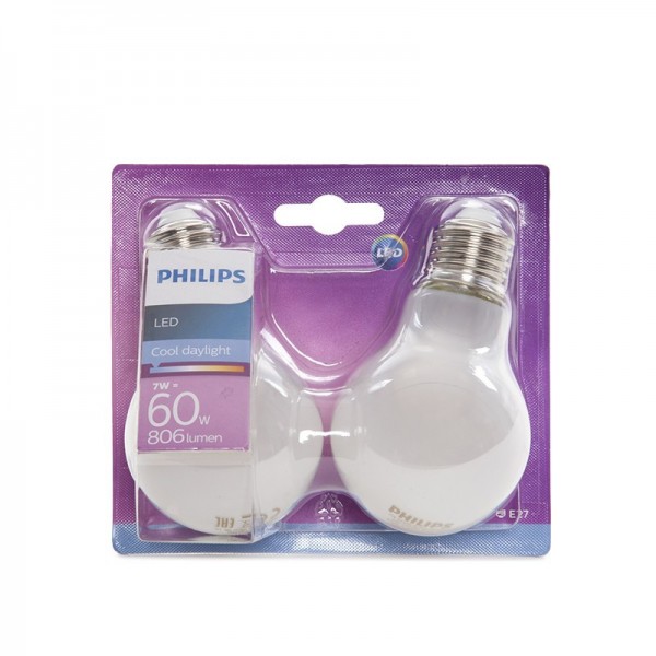 Lâmpada LED Philips E27 A60 7W 806Lm Branco Frio 2 Unidades Branco Frio - PH-8718696740583-CW - 8435402588832